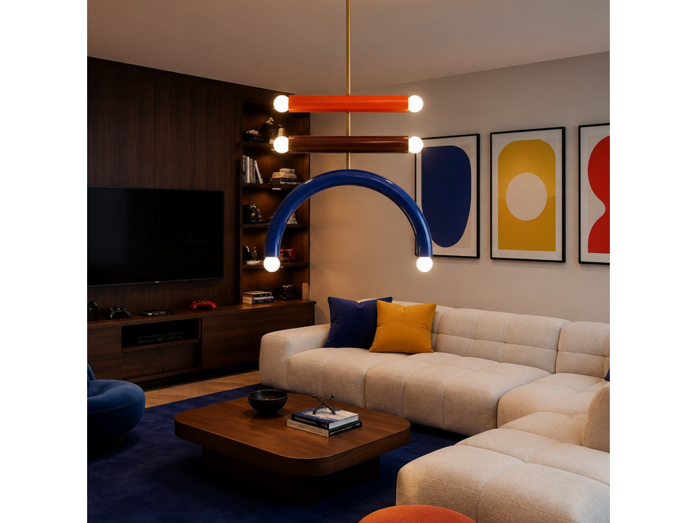 Lampadario in metallo "Vento" - 50 x 10 cm - Blu