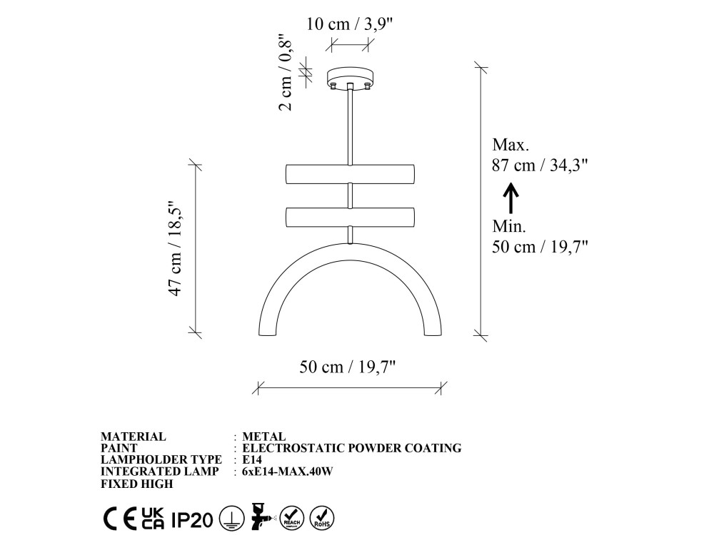Lampadario in metallo "Vento" - 50 x 10 cm - Blu
