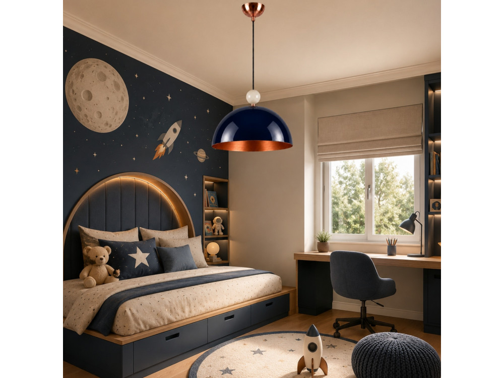 Lampada a sospensione in metallo "Bubble" - 40 x 40 cm - Blu navy
