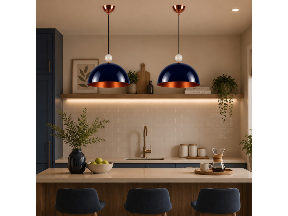 Lampada a sospensione in metallo "Bubble" - 40 x 40 cm - Blu navy