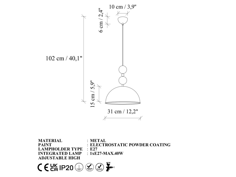Lampada a sospensione in metallo "Bubble" - 31 x 31 cm - Rame