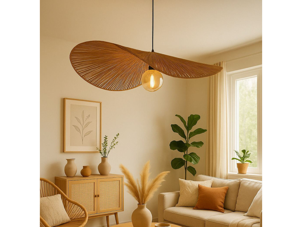 Lampada a sospensione in bambù "Bruz" - 30 x 30 cm - Beige
