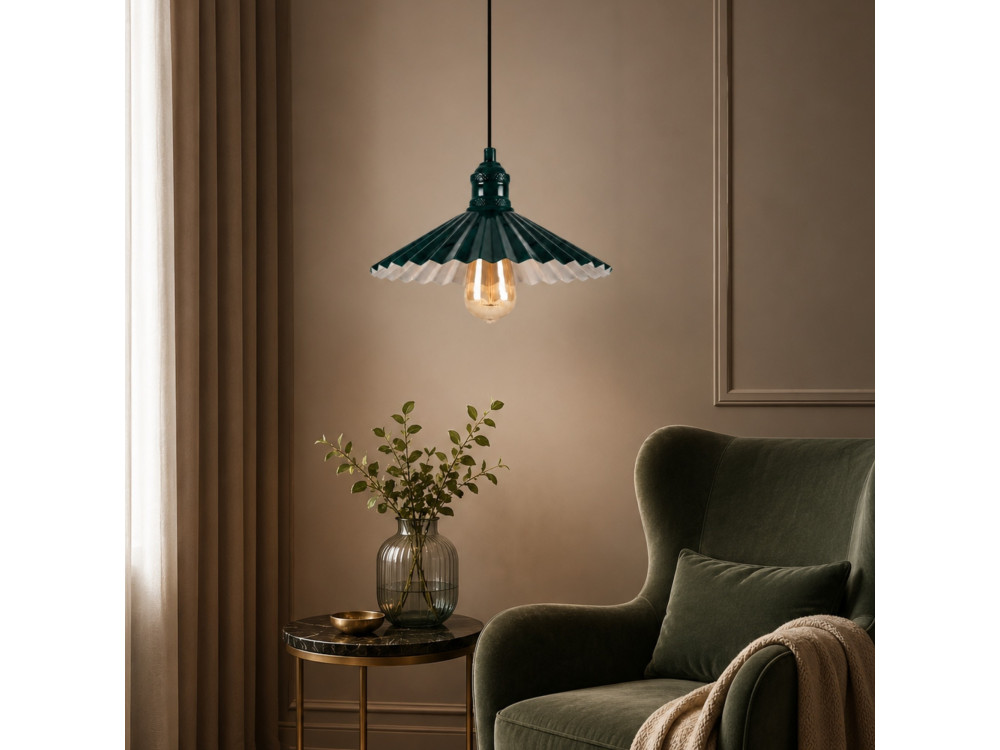 Lampada a sospensione in metallo "Plise" - 32 x 32 cm - Verde scuro