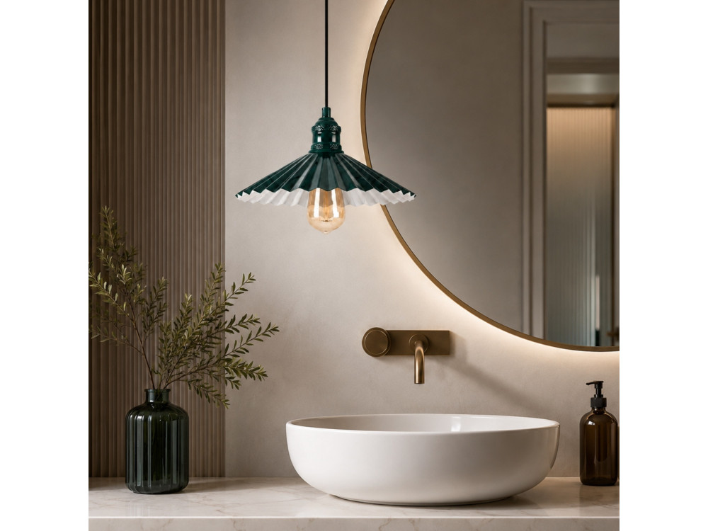 Lampada a sospensione in metallo "Plise" - 32 x 32 cm - Verde scuro