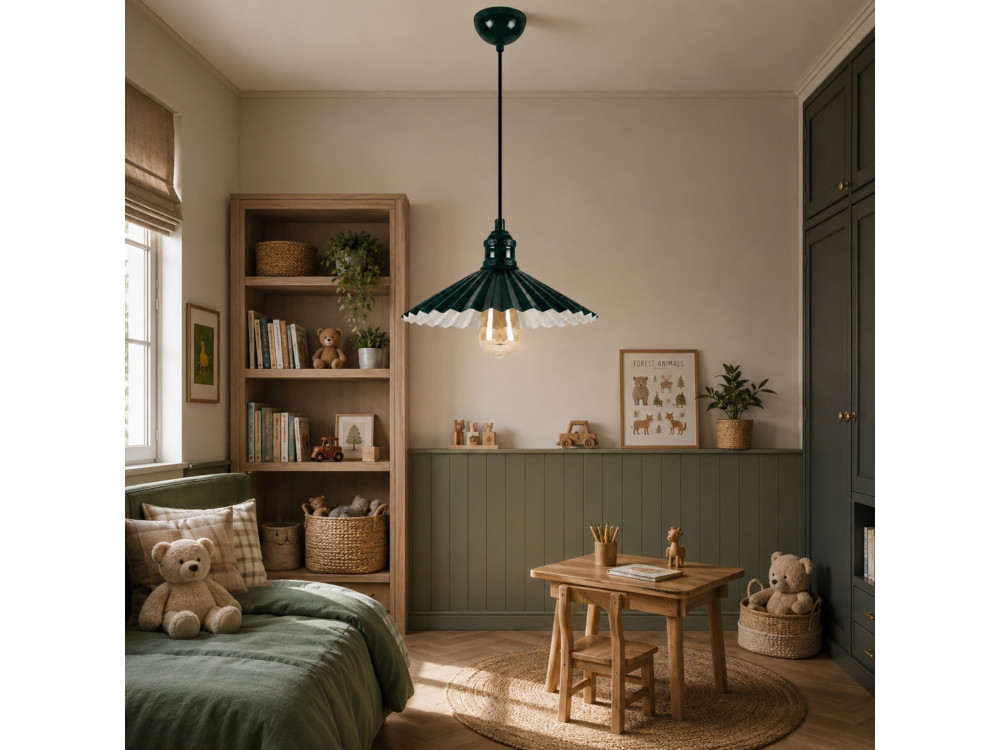 Lampada a sospensione in metallo "Plise" - 32 x 32 cm - Verde scuro