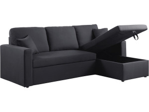 Divano angolare convertibile "Alain" - 221 x 145 x 85 cm - 3 posti - Nero