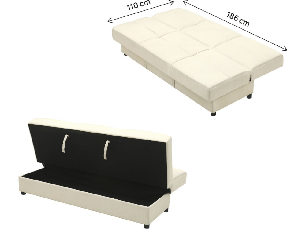 Divano Clic-Clac "Enzo" - 186 x 80 x 87 cm - 3 posti - Beige
