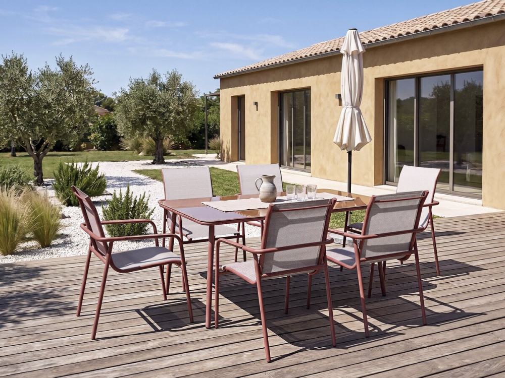 Set da pranzo da giardino in metallo "Malaga" - 6 posti - Terracotta