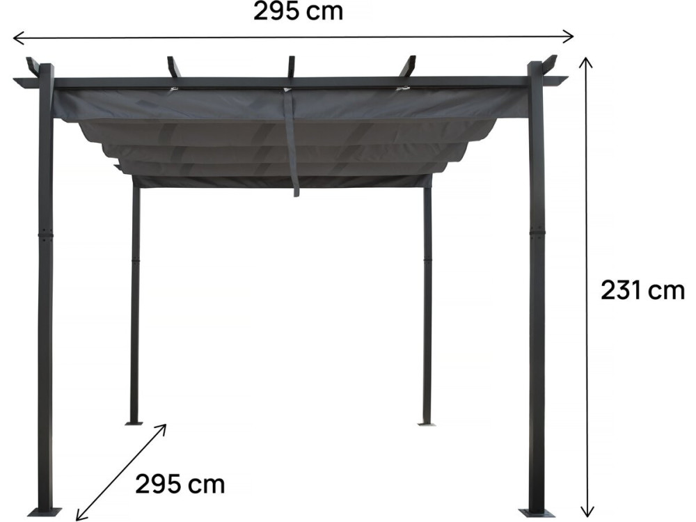 Pergola in alluminio con tettoia retrattile - 3 x 3 m - Grigio