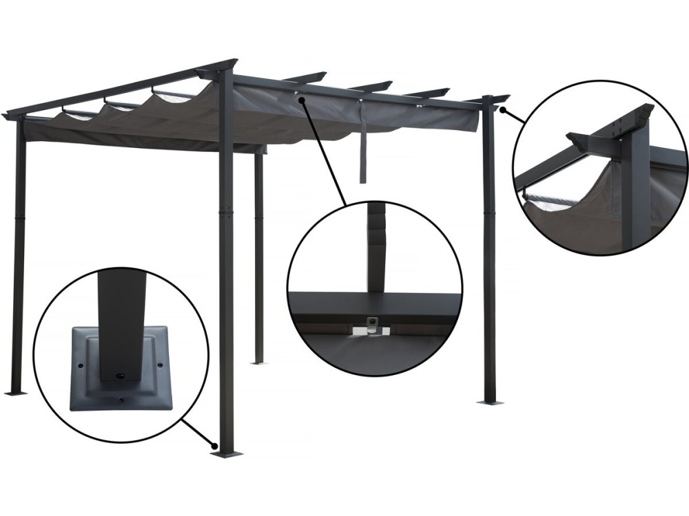 Pergola in alluminio con tettoia retrattile - 3 x 3 m - Grigio
