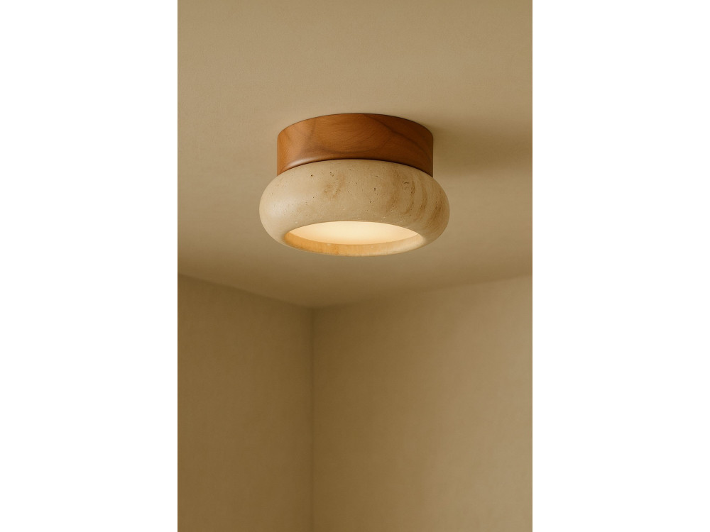 Lampada da soffitto in legno "Worm-S" - Rovere / Beige