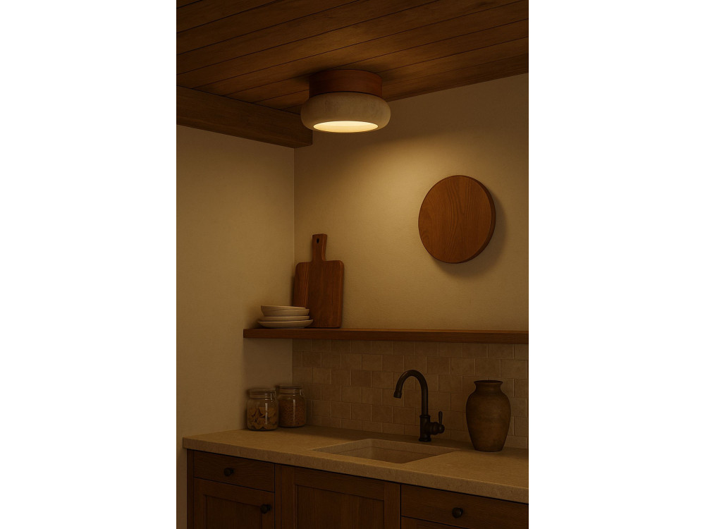 Lampada da soffitto in legno "Worm-S" - Rovere / Beige