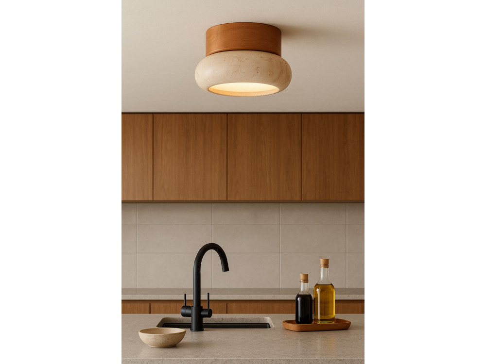 Lampada da soffitto in legno "Worm-S" - Rovere / Beige