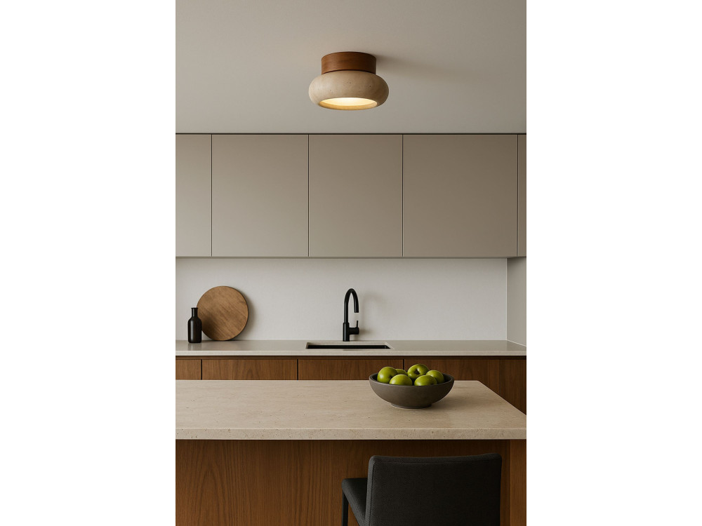 Lampada da soffitto in legno "Worm-S" - Rovere / Beige