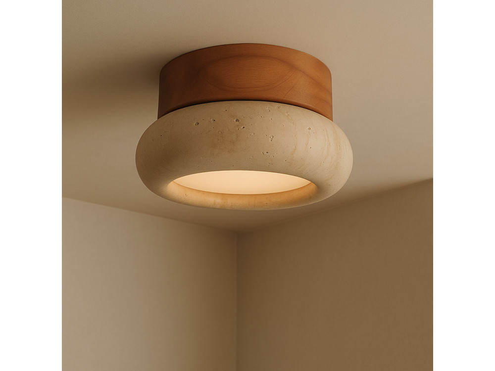 Lampada da soffitto in legno "Worm-S" - Rovere / Beige