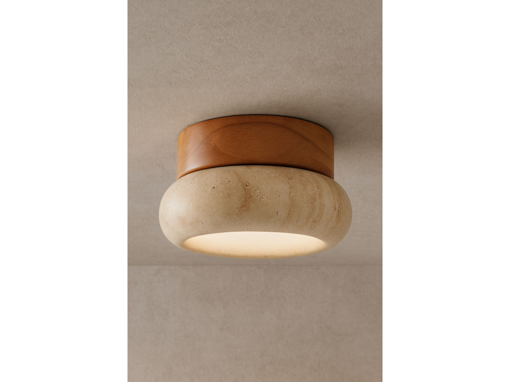 Lampada da soffitto in legno "Worm-S" - Rovere / Beige