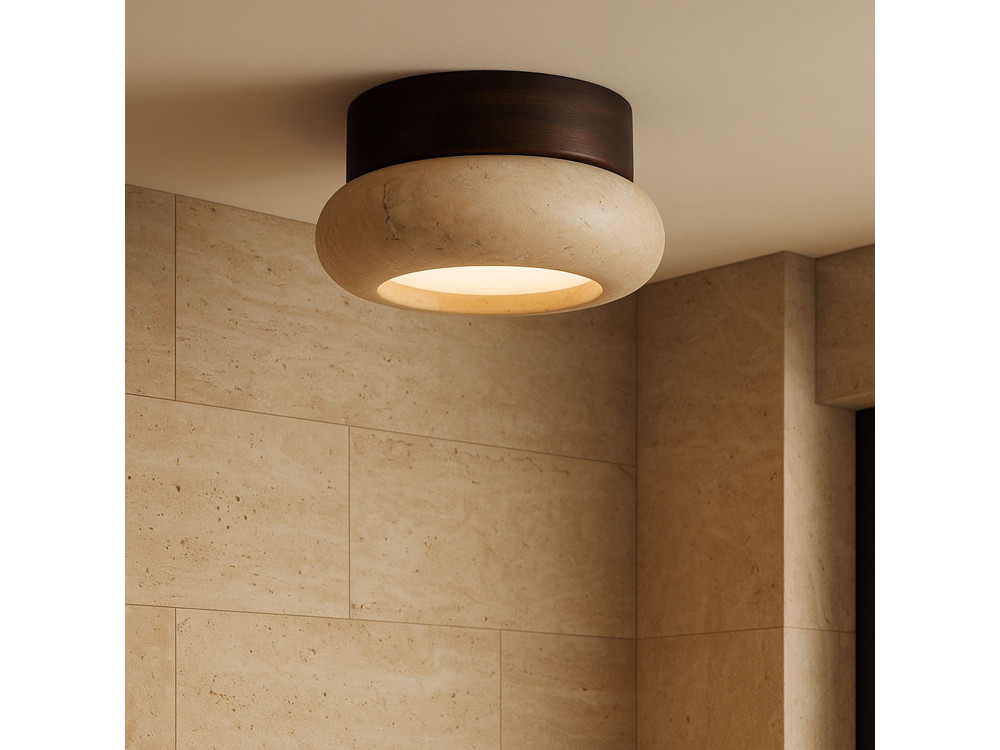 Lampada da soffitto in legno "Worm-S" - Noce / Beige