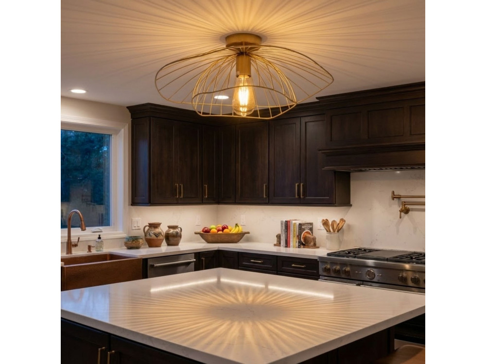 Lampada da soffitto in metallo "Mantar" - 52 x 52 cm - Dorata