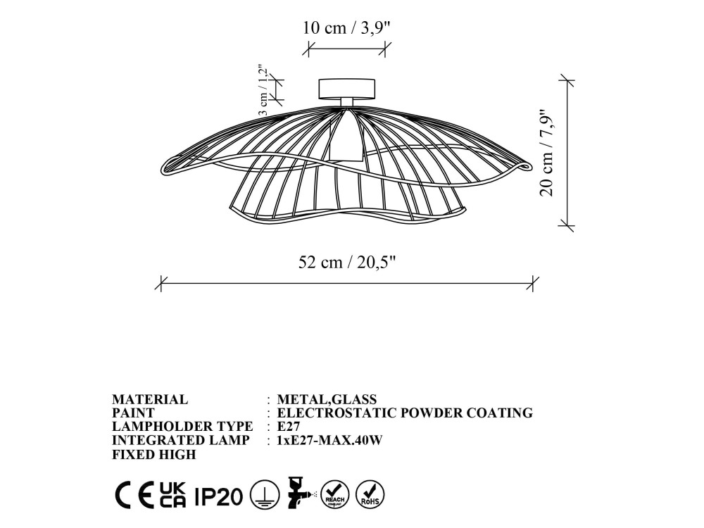 Lampada da soffitto in metallo "Mantar" - 52 x 52 cm - Dorata