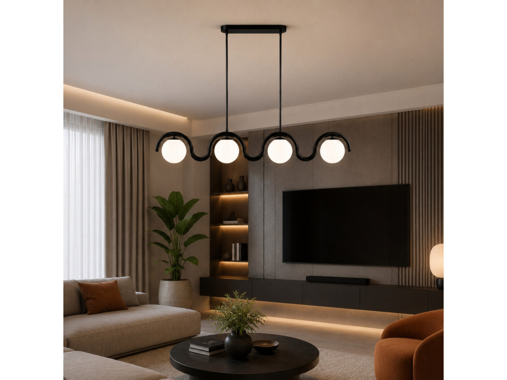 Lampadario in metallo "GEDIK-20443" - 110 x 17 cm - Nero