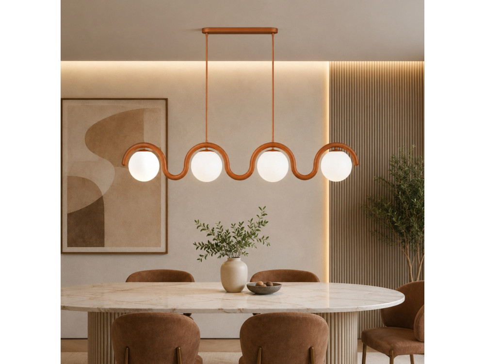 Lampadario in metallo "GEDIK-20443" - 110 x 17 cm - Marrone / Arancione