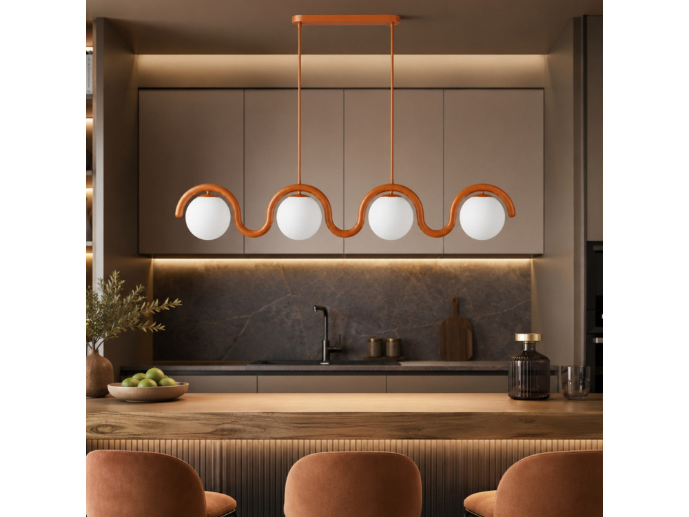 Lampadario in metallo "GEDIK-20443" - 110 x 17 cm - Marrone / Arancione