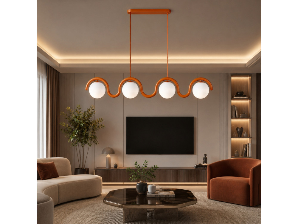 Lampadario in metallo "GEDIK-20443" - 110 x 17 cm - Marrone / Arancione