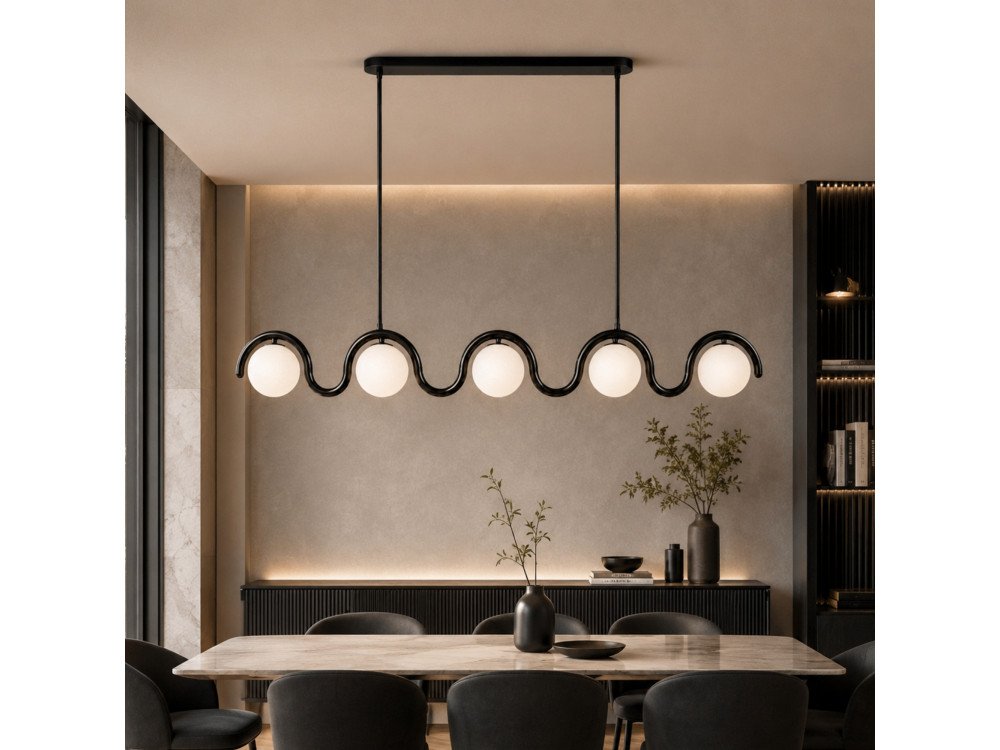 Lampadario in metallo "GEDIK-20444" - 140 x 17 cm - Nero