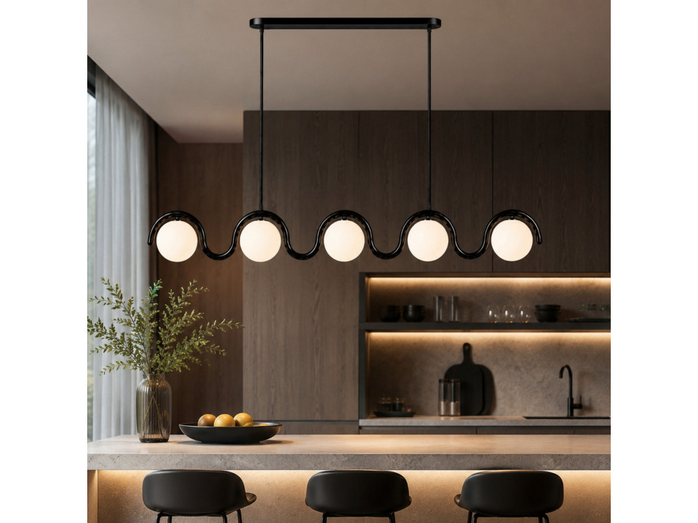 Lampadario in metallo "GEDIK-20444" - 140 x 17 cm - Nero