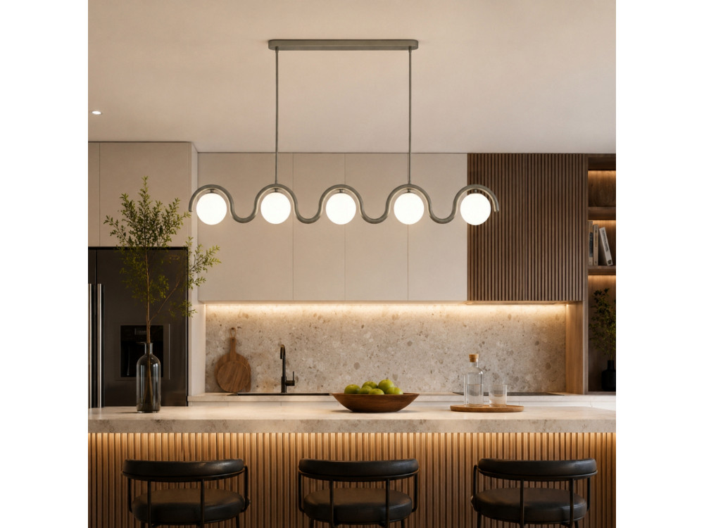 Lampadario in metallo "GEDIK-20444" - 140 x 17 cm - Grigio