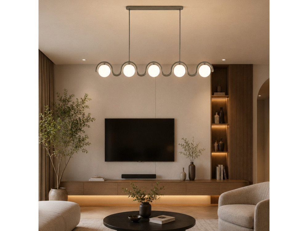 Lampadario in metallo "GEDIK-20444" - 140 x 17 cm - Grigio