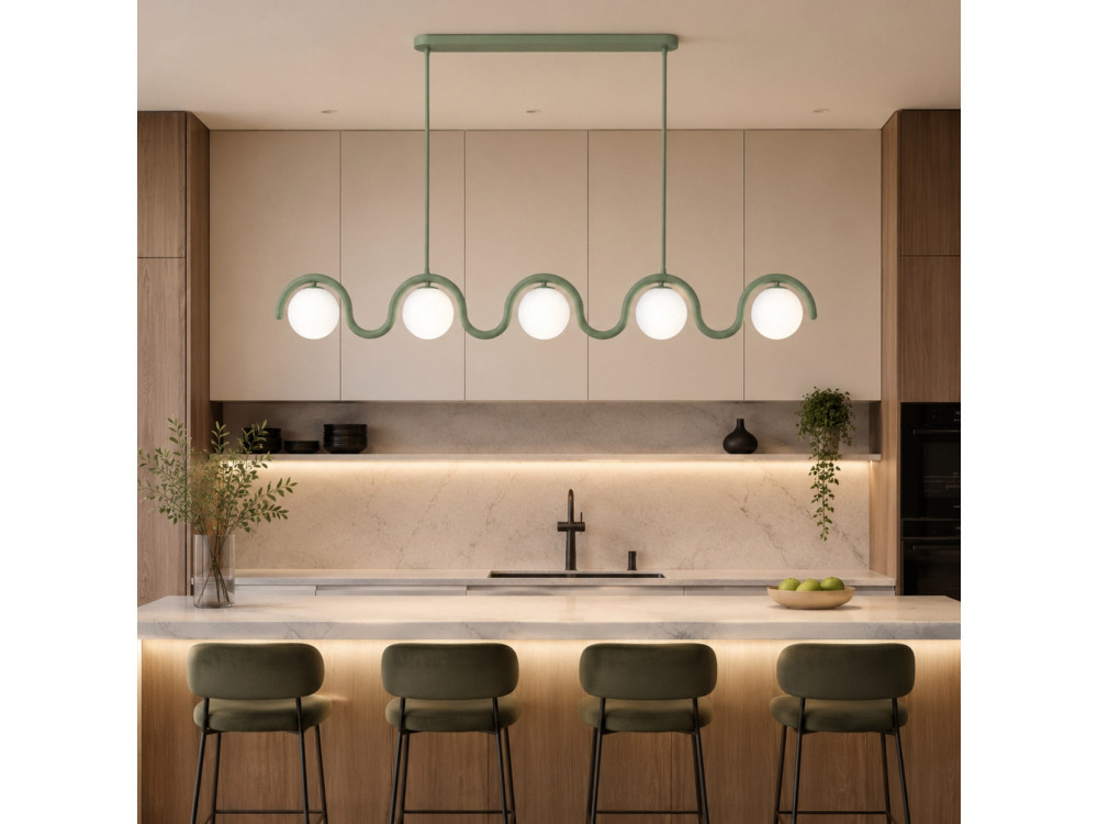 Lampadario in metallo "GEDIK-20444" - 140 x 17 cm - Verde menta