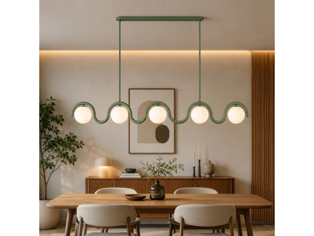 Lampadario in metallo "GEDIK-20444" - 140 x 17 cm - Verde menta