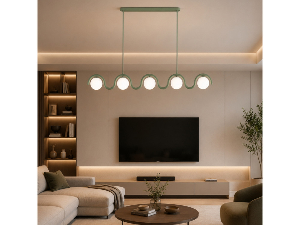 Lampadario in metallo "GEDIK-20444" - 140 x 17 cm - Verde menta
