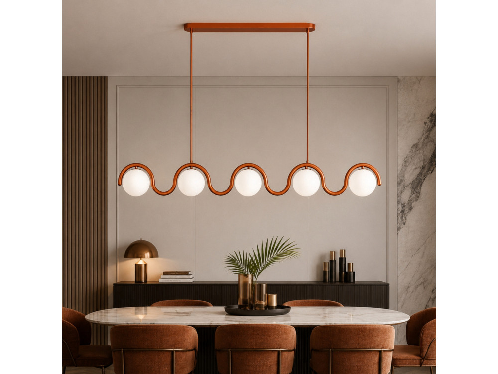 Lampadario in metallo "GEDIK-20444" - 140 x 17 cm - Marrone / Arancione