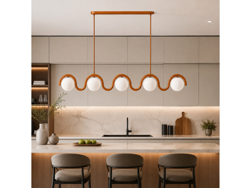 Lampadario in metallo "GEDIK-20444" - 140 x 17 cm - Marrone / Arancione