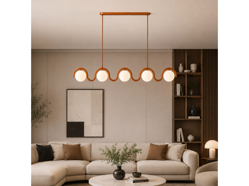 Lampadario in metallo "GEDIK-20444" - 140 x 17 cm - Marrone / Arancione