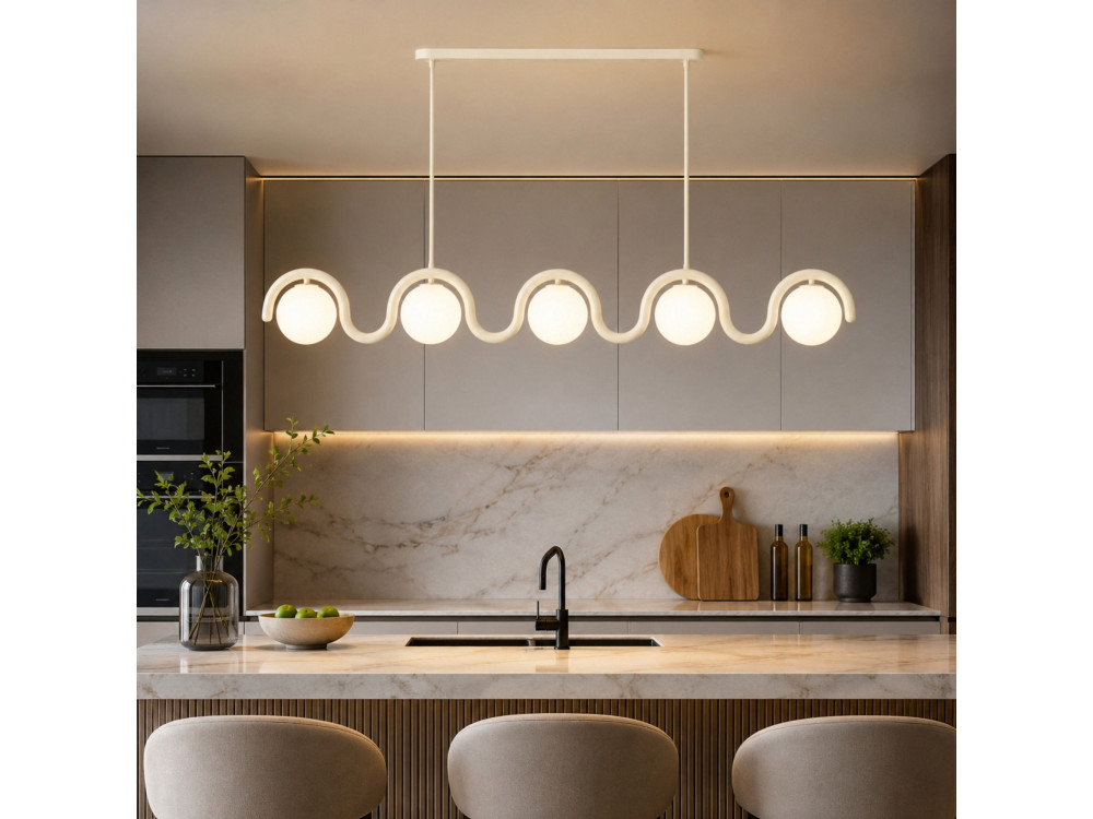 Lampadario in metallo "GEDIK-2044" - 140 x 17 cm - Beige