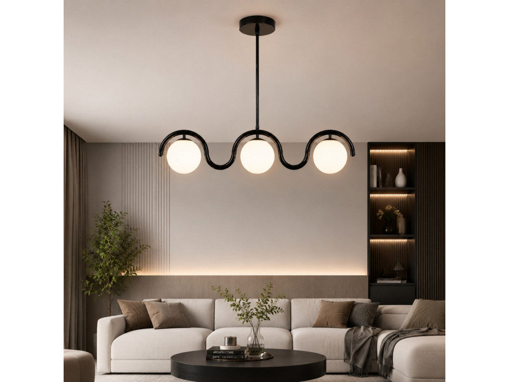 Lampadario in metallo "GEDIK-20442" - 80 x 17 cm - Nero