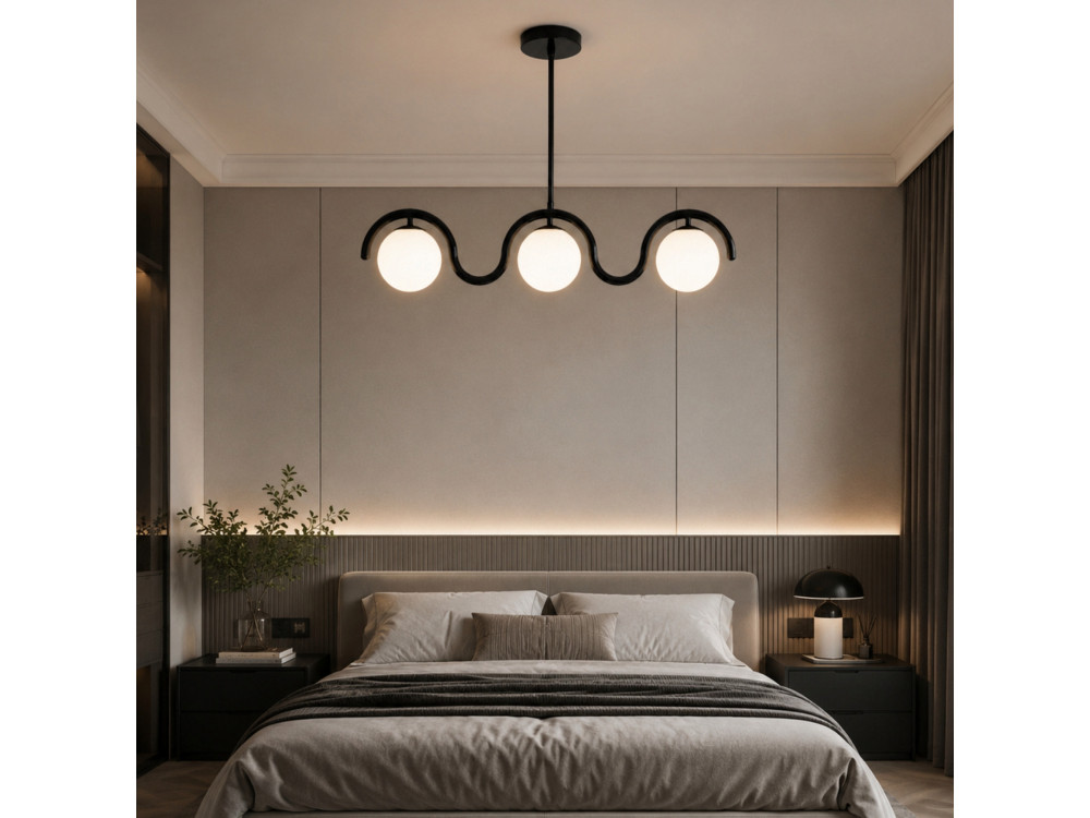 Lampadario in metallo "GEDIK-20442" - 80 x 17 cm - Nero