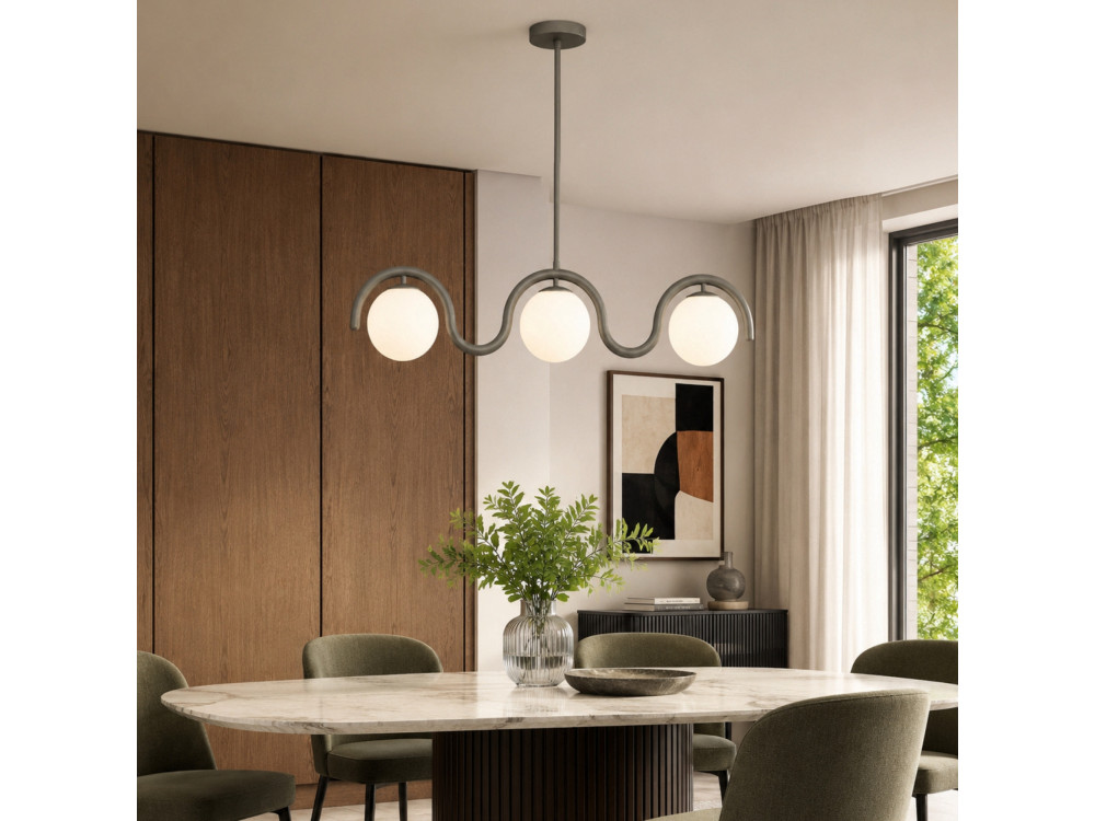 Lampadario in metallo "GEDIK-20442" - 80 x 17 cm - Grigio
