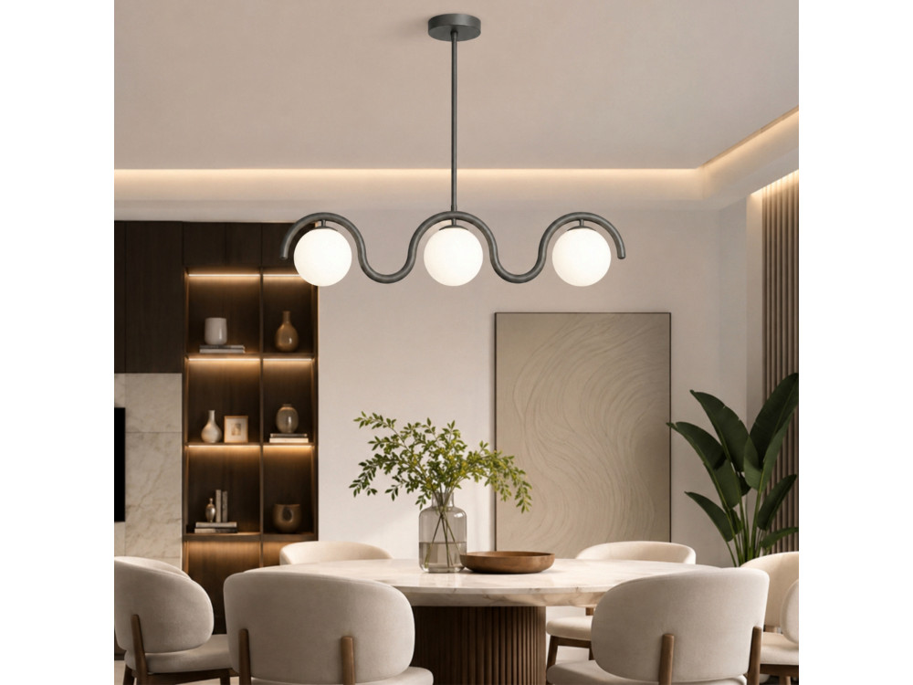 Lampadario in metallo "GEDIK-20442" - 80 x 17 cm - Grigio