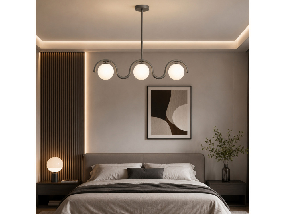 Lampadario in metallo "GEDIK-20442" - 80 x 17 cm - Grigio