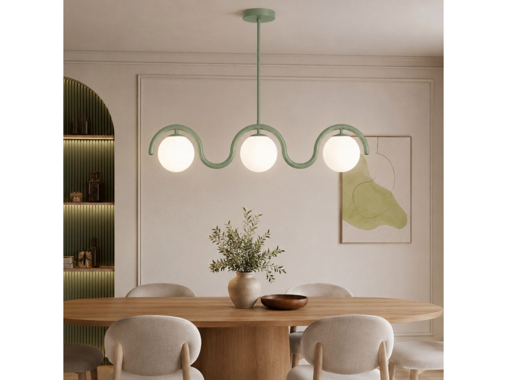 Lampadario in metallo "GEDIK-20442" - 80 x 17 cm - Verde menta