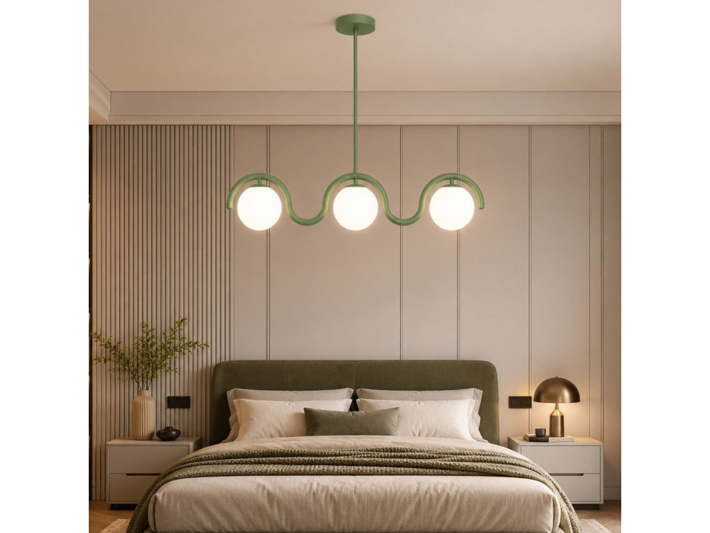 Lampadario in metallo "GEDIK-20442" - 80 x 17 cm - Verde menta