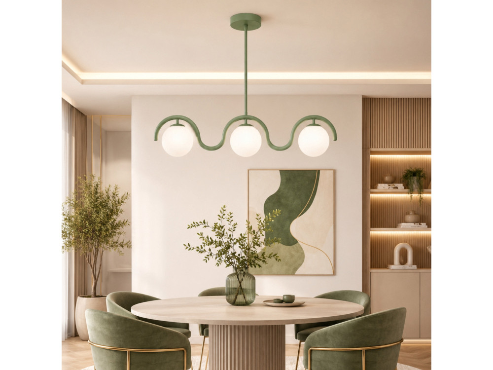 Lampadario in metallo "GEDIK-20442" - 80 x 17 cm - Verde menta