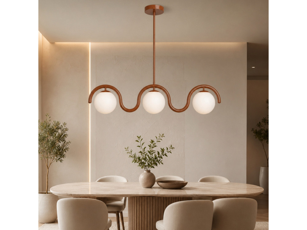 Lampadario in metallo "GEDIK-20442" - 80 x 17 cm - Marrone / Arancione