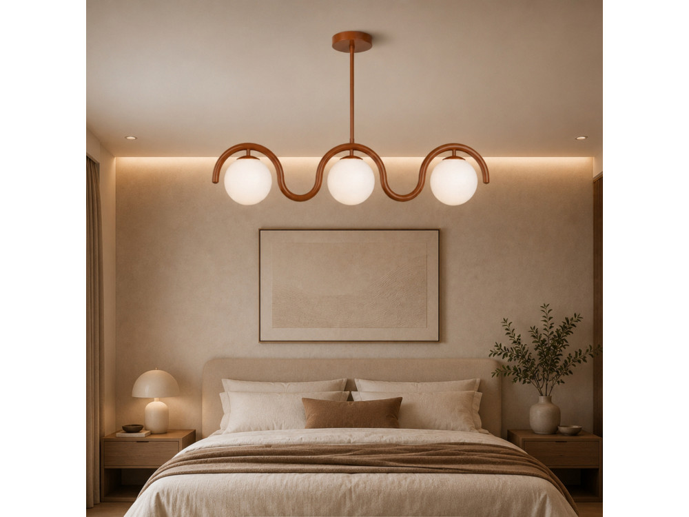 Lampadario in metallo "GEDIK-20442" - 80 x 17 cm - Marrone / Arancione