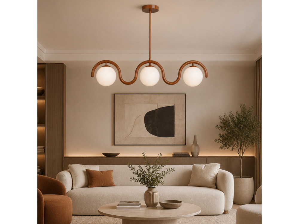 Lampadario in metallo "GEDIK-20442" - 80 x 17 cm - Marrone / Arancione