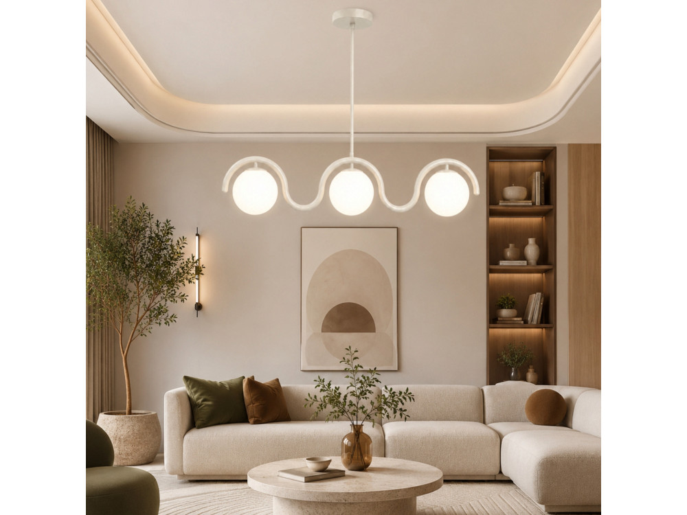 Lampadario in metallo "GEDIK-20442" - 80 x 17 cm - Beige